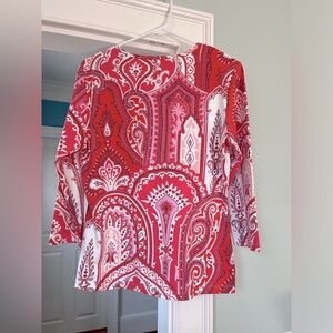 J. McLaughlin Graphic 3/4 Sleeve Top Size L